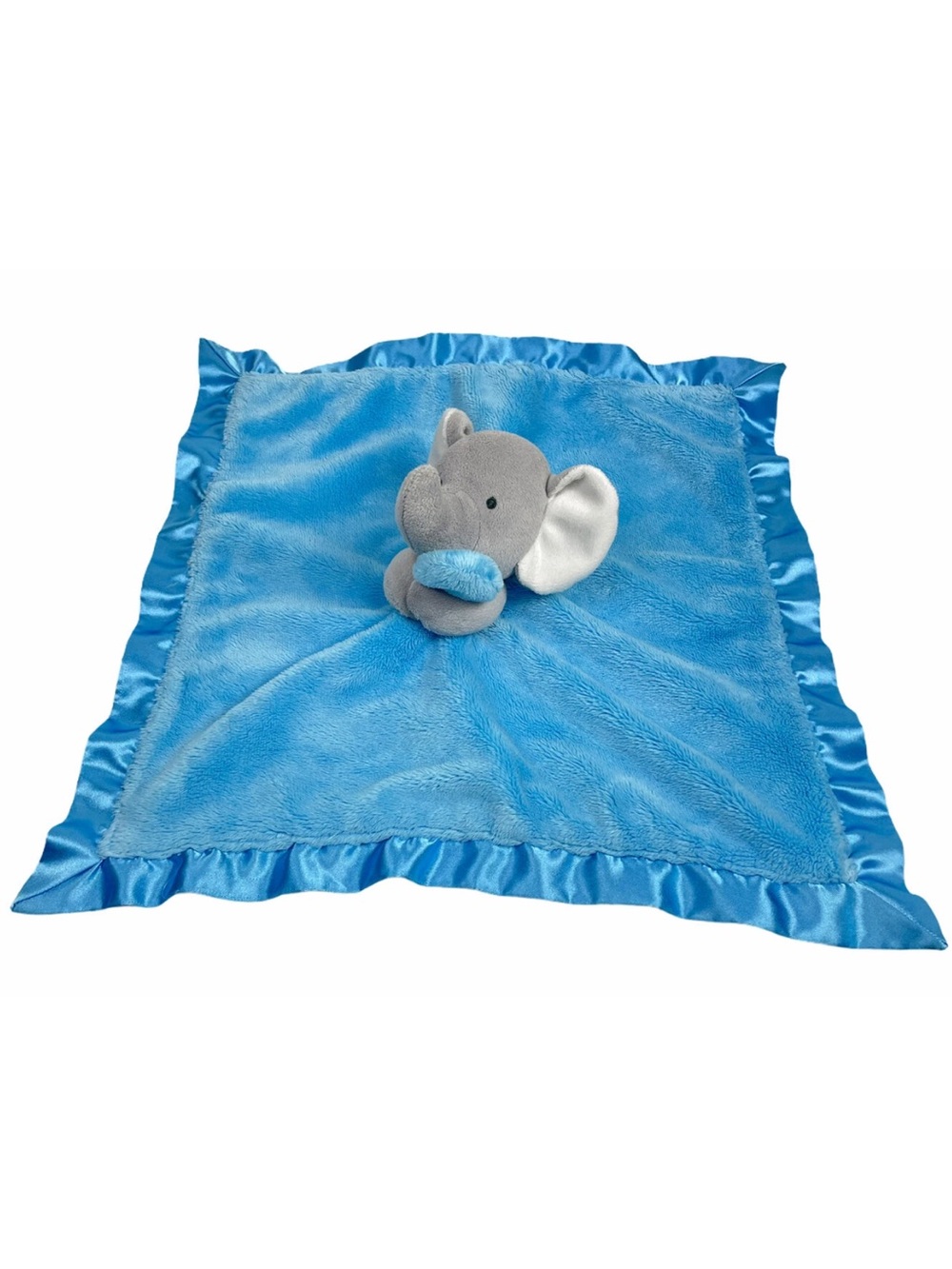 Carter's Elephant Lovey Blue White Baby Security Blanket Plush Satin Trim Back
